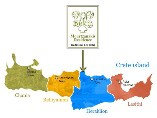 mapa de Creta Grecia - ubicación de nuestro alojamiento en hotel ecológico